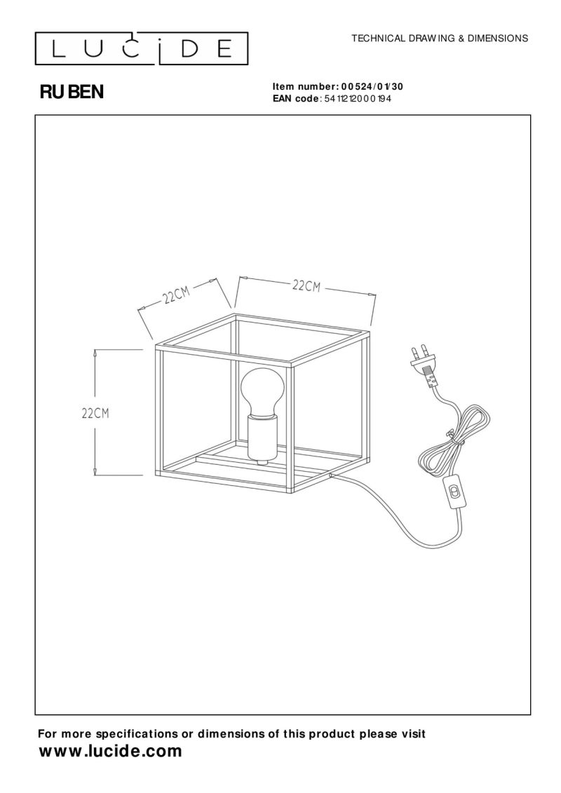 Lucide RUBEN - Stolná lampa - 1xE27 - Čierna